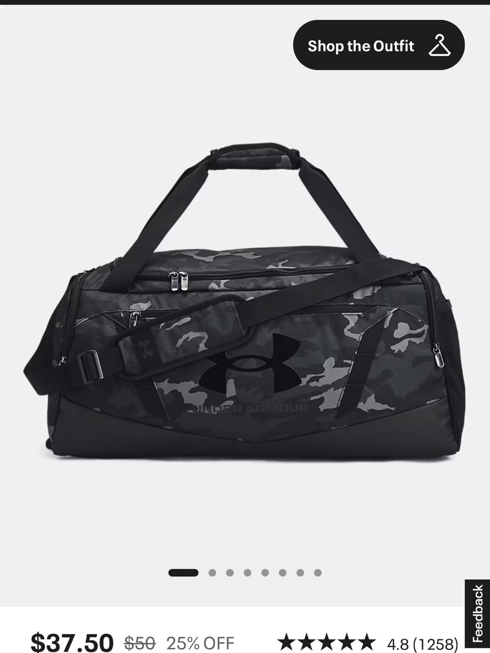 Under Armour Black Camo Duffel Bag with Shoulder Strap